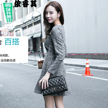 依睿其2015新款秋装韩版修身毛呢连衣裙女显瘦淑女呢子打底裙 slyy1501 图片色 S