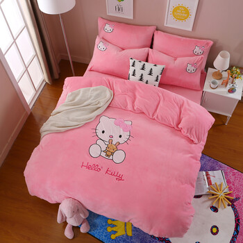 hellokitty法莱绒卡通四件套加厚儿童kt猫珊瑚法兰绒冬床单 可爱kt 2.