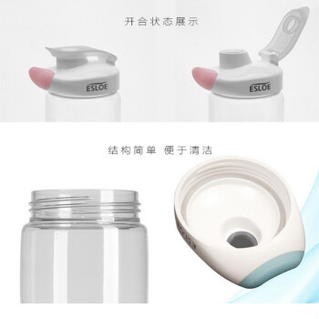 
                                        韩国分享杯 创意便携水杯 简约健康防唇印随手杯 tritan材质耐高温水壶随行杯500ML 青色                