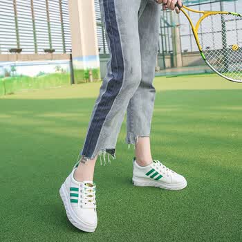 新款港风皮面小白鞋女韩版ulzzang帆布鞋女学生原宿板鞋 pt-a28绿色