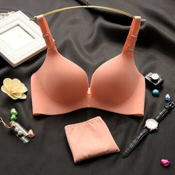 鑫淼无痕一片式厚薄款内衣软钢圈女性感少女士小胸聚拢调整型文胸套装