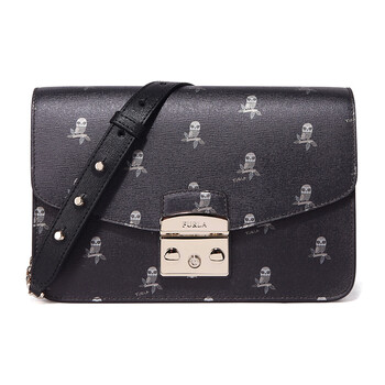 芙拉furla metropolis 女士系列黑色牛皮猫头鹰印花单肩斜挎包 920390