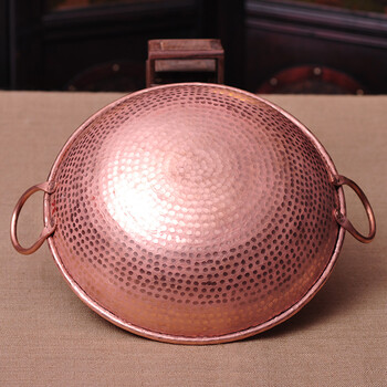 铜炒锅燃气灶铜锅紫铜手工锅双耳油炸锅无涂层加厚圆耳铜炒锅 36口径