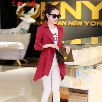 美丽信徒休闲风衣 女中长FY1518 酒红色 XXXL