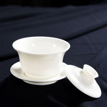 白瓷三才盖碗羊脂玉瓷茶杯子手工德化白玉瓷功夫茶具茶道零配 羊脂