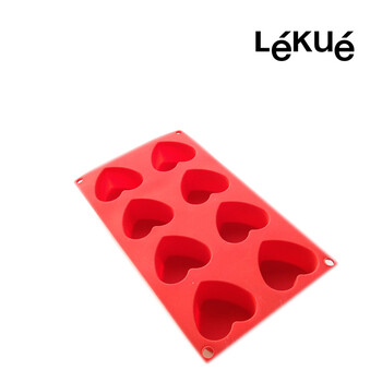 
                                        LEKUE/乐葵 烘焙工具 心形8连巧克力蛋糕模具 不粘硅胶烤箱模具                