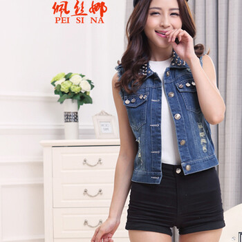 佩丝娜   .实拍 无袖牛仔马甲背心女款春夏季韩版欧美坎肩小马夹短外套G028 图片色 L