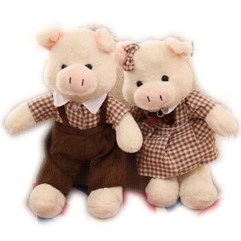 中天乐 新品情侣布娃娃可爱小猪猪公仔毛绒玩具背带猪布娃娃婚庆压床