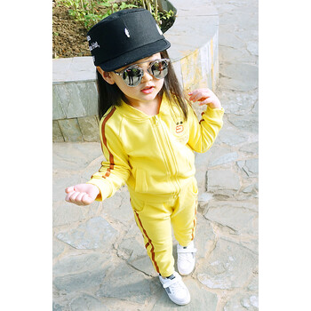 童装女童套装夏2017春秋季儿童休闲女大童两岁宝宝运动两件套 黄色