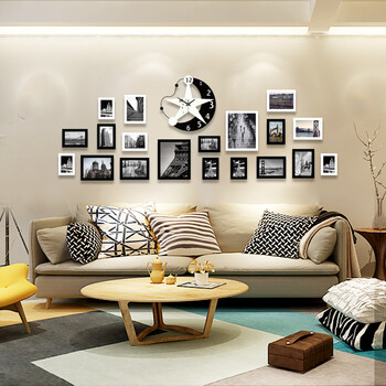 知茗 客厅背景照片墙现代简约创意实木装饰相框墙挂墙组合欧式相片墙