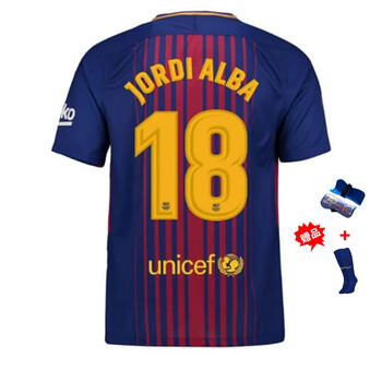 板】巴萨球衣17-18赛季主客场足球服套装男儿童足球比赛定制梅西球服