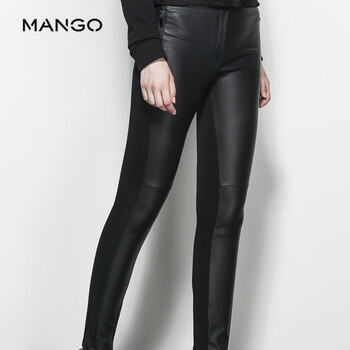 MANGO打底裤系列纯色紧身PU皮打底裤5103555899 黑色 165/66A