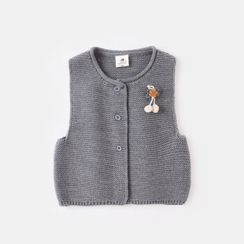 女童纯色针织马甲2018新款童装宝宝小花开衫坎肩儿童小孩春季背心 深