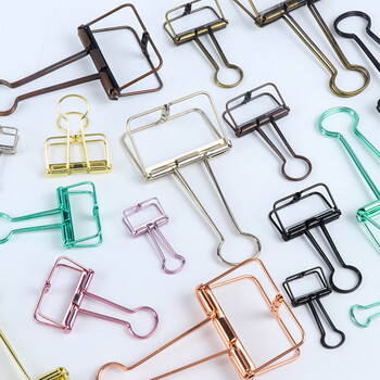 12枚 书夹子 收纳彩色镂空长尾夹票据夹子 手帐复古工字夹燕尾夹子