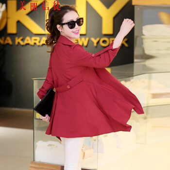 美丽信徒休闲风衣 女中长FY1518 酒红色 XXXL