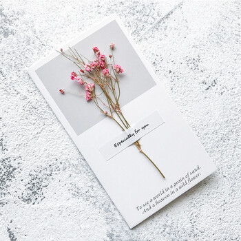 节卡片通用感恩祝福卡圣诞节生日卡留言卡 1号对折真花贺卡-满天星粉