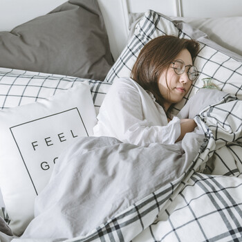 棉约床上用品四件套水洗棉1.5m1.8m2.0m床双人床单被套 北格 1.