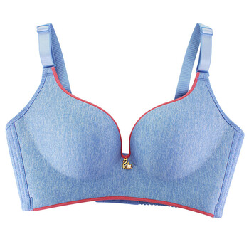 春夏薄款小胸聚拢文胸 性感一片式无痕无钢圈调整型内衣 浅蓝色 75c