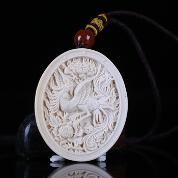 福运隆 天然猛犸象牙冰料纯手工雕刻凤舞九天挂牌吊坠纳福_现价2975元