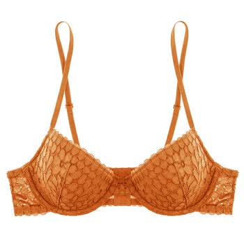 好奇小姐薄杯文胸杏色性感秋软骨钢圈软杯舒适法式花朵蕾丝内衣女 姜
