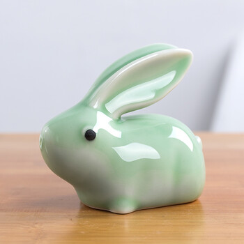 创意可爱兔子摆件陶瓷玉兔工艺品客厅电视酒柜房间家居装饰品礼物