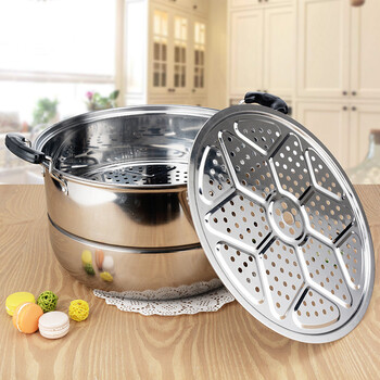 不锈钢锅 蒸锅两用海鲜厚大馒头煤气灶大号用具双层笼屉蒸馍底层蒸屉