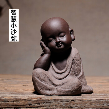 六禅小沙弥摆件禅意小和尚 陶瓷中式客厅茶桌装饰品复古摆设 彩陶智慧
