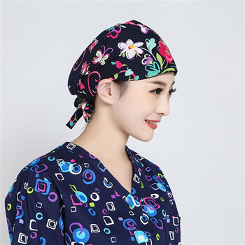 手术室帽子 医生护士手术帽美容棉欧美印花葫芦帽系带男女通用w 黑色