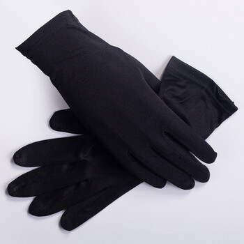 手套真丝针织盘珠防晒短款袖套女睡眠保湿滋润嫩白护肤美肤 黑色无统