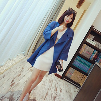 叶惠美 货到付款 2015女装秋季新品韩范中长款外套纯色百搭大翻领风衣 酒红色 XXL