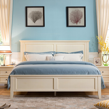 8米现代欧式实木床主卧双人床婚床 乳白色床 1个床头柜 1800*2000