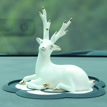 装饰品一路平安描金梅花鹿男女中控台高档白瓷创意 一鹿平安(新描金)