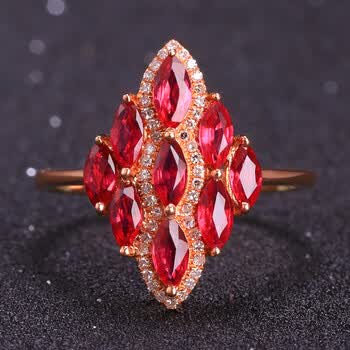 12ct红宝石戒指女士18k金镶嵌钻石宝石女戒菱形彩宝戒子现货 附赠证书