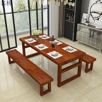 会议长条书桌快餐奶茶饭店桌椅组合 160*70*75板厚5cm(一桌四短凳)
