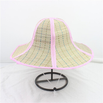 款夏天潮可折叠扇子遮阳草帽防晒太阳帽农民草帽 小草席帽(粉色边) m