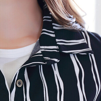 迪聖凯尼2015年春秋装直筒波浪条纹长袖衬衫 锦纶超舒服 黑色 XXL