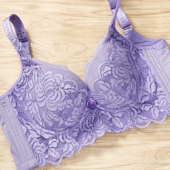 蕾丝厚薄款小胸文胸性感女内衣聚拢调整型文胸单件运动 紫色中薄款