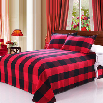 莫森 大格子加厚老粗布单人双人床单被单国民床单单件纯棉 大红格