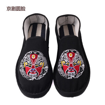 新款社会哥男社会人快手花脸色鬼手工刺绣平跟布鞋 京剧圆脸 36