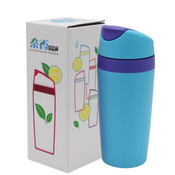 特百惠  茶香隔热杯塑料带茶隔水杯子360毫升 蓝色