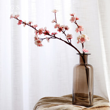 花束装饰花插花假花仿真花摆件客厅摆设干花桌花 玻璃花瓶 粉红色桃花