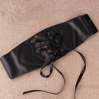 女士欧美复古黑色抽绳束腰绑带腰封 装饰收腰显瘦弹力宽腰带皮带 款式