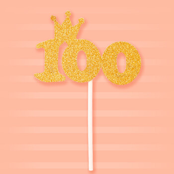 插旗装扮寿字卡通创意插牌宝宝生日蛋糕数字装饰摆件 金色100蛋糕插旗