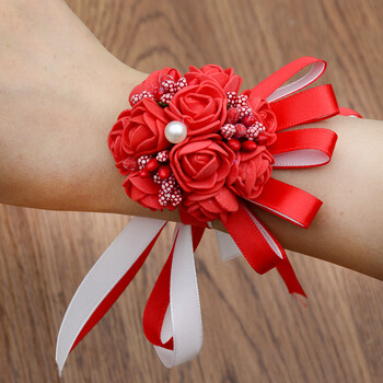 创意舞蹈新娘伴娘姐妹团手花姊妹珍珠手环手腕花 红色手腕花(一个)