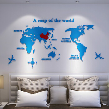 地图水晶立体墙贴地球办公室励志房沙发背景墙sn2984 中国红色其他