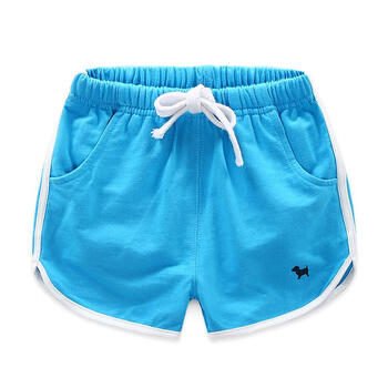 宝宝刺绣短裤 夏装韩版新款男童女童童装 儿童热裤子kz6468 天蓝色