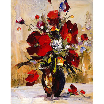 装饰画客厅卧室玄关餐厅酒店无框油画布画芯欧式三联欧式花瓶sn3066