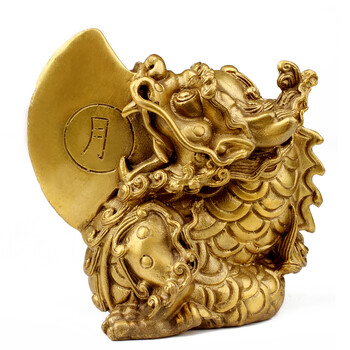 广缘德黄铜睚眦创意摆件日月邪翅铜工艺品家居装饰摆设 4寸款