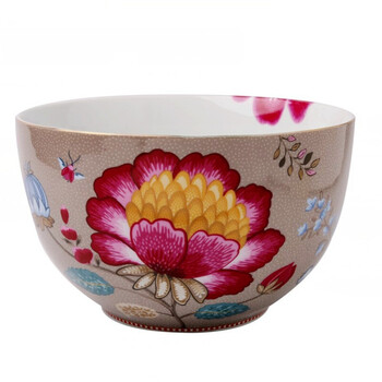 缤纷田园玫瑰花卉陶瓷碗 沙拉碗 大碗 水果碗客厅家用厨具 灰色大花碗