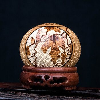 天然圆形柿子葫芦手工烙画客厅办公室家居送老人朋友工艺礼品 硕果